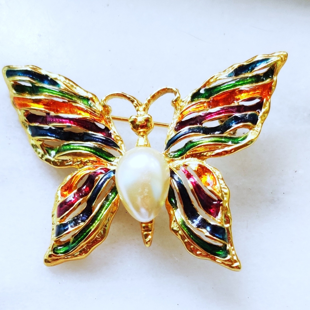 ©️FO signed beautiful enamel butterfly brooch
